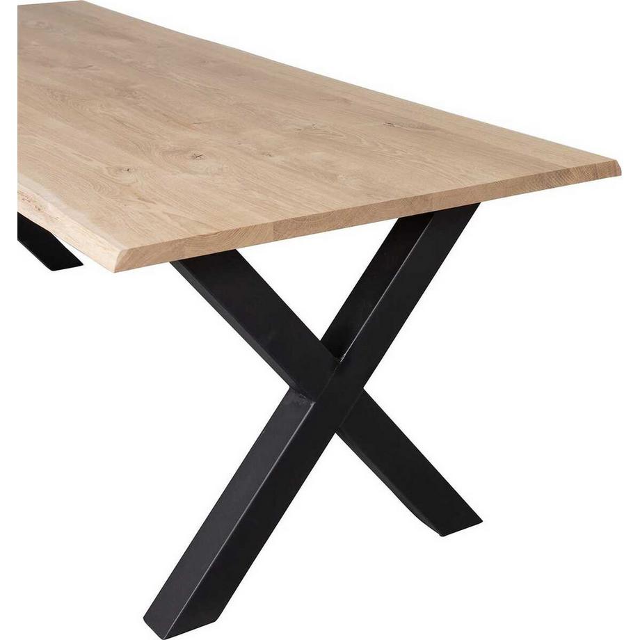 mutoni Table de salle à manger Tablo chêne FSC avec chant d'arbre 180x90 Alkmaar pied  