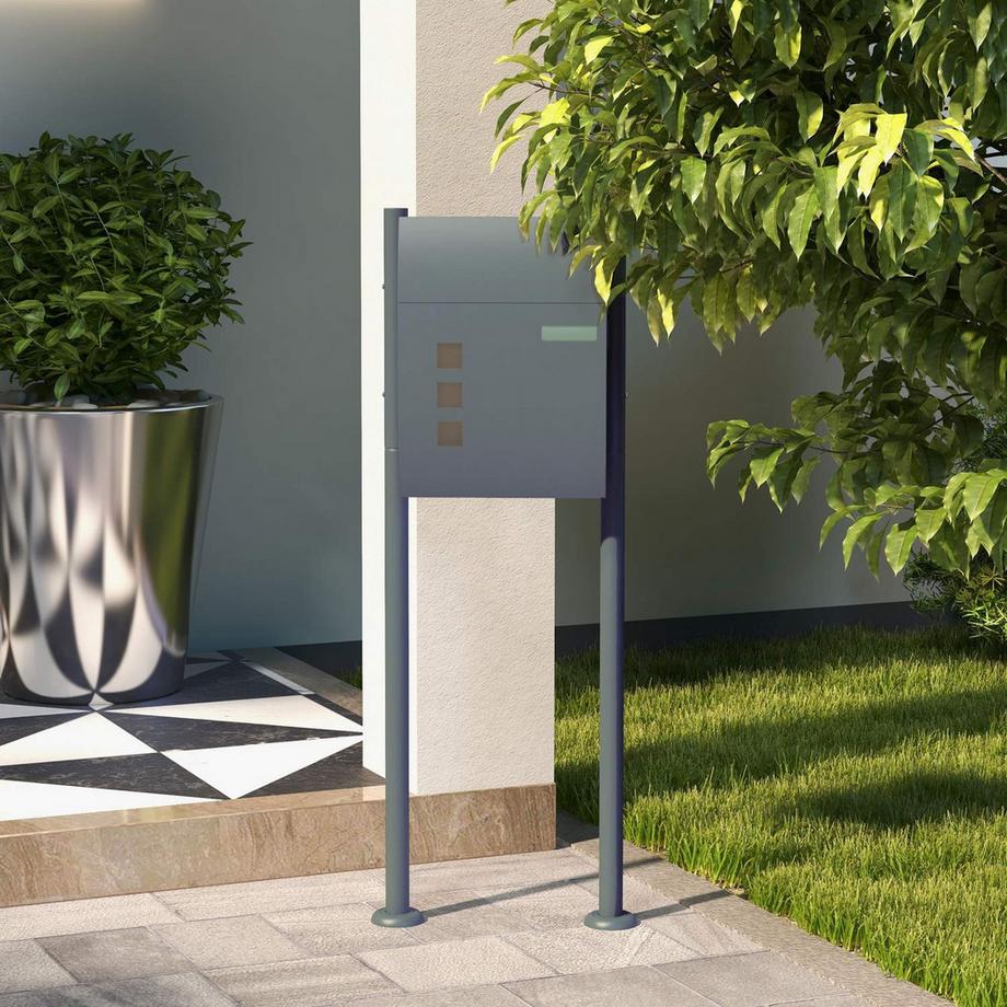 Northio  Briefkasten Mit Ständer & Zeitungsfach, Sichtfenster, 2 Schlüssel, Verzinkter Stahl, 44X15X114Cm 