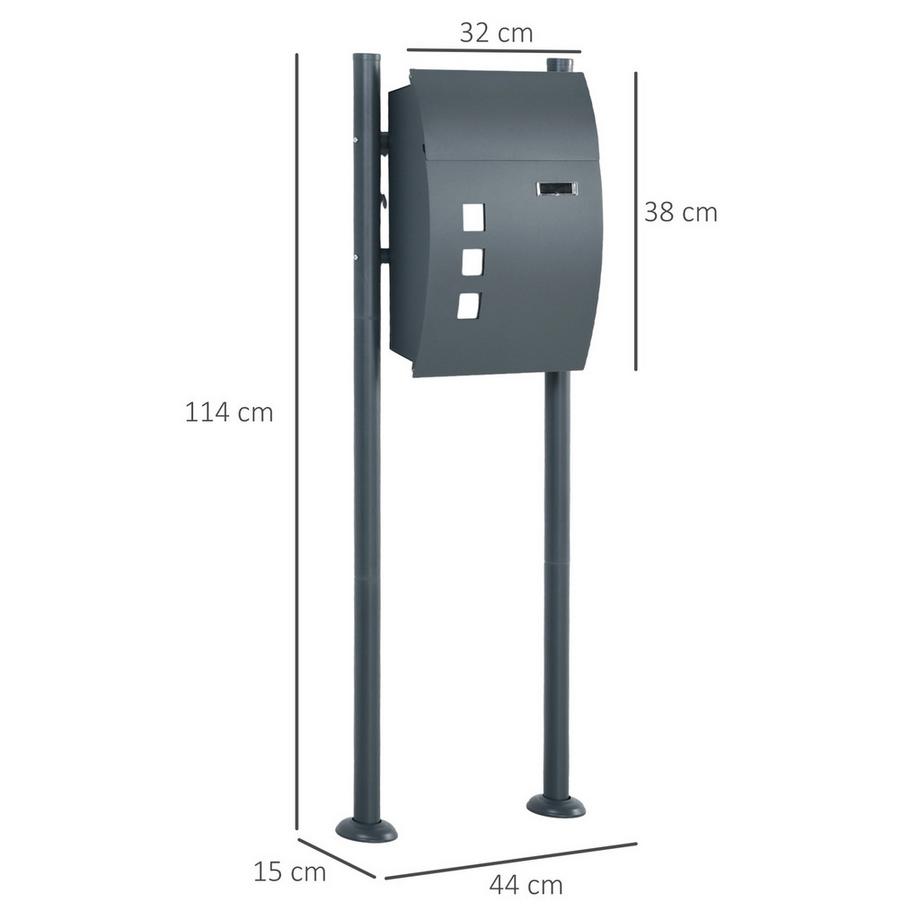 Northio  Briefkasten Mit Ständer & Zeitungsfach, Sichtfenster, 2 Schlüssel, Verzinkter Stahl, 44X15X114Cm 