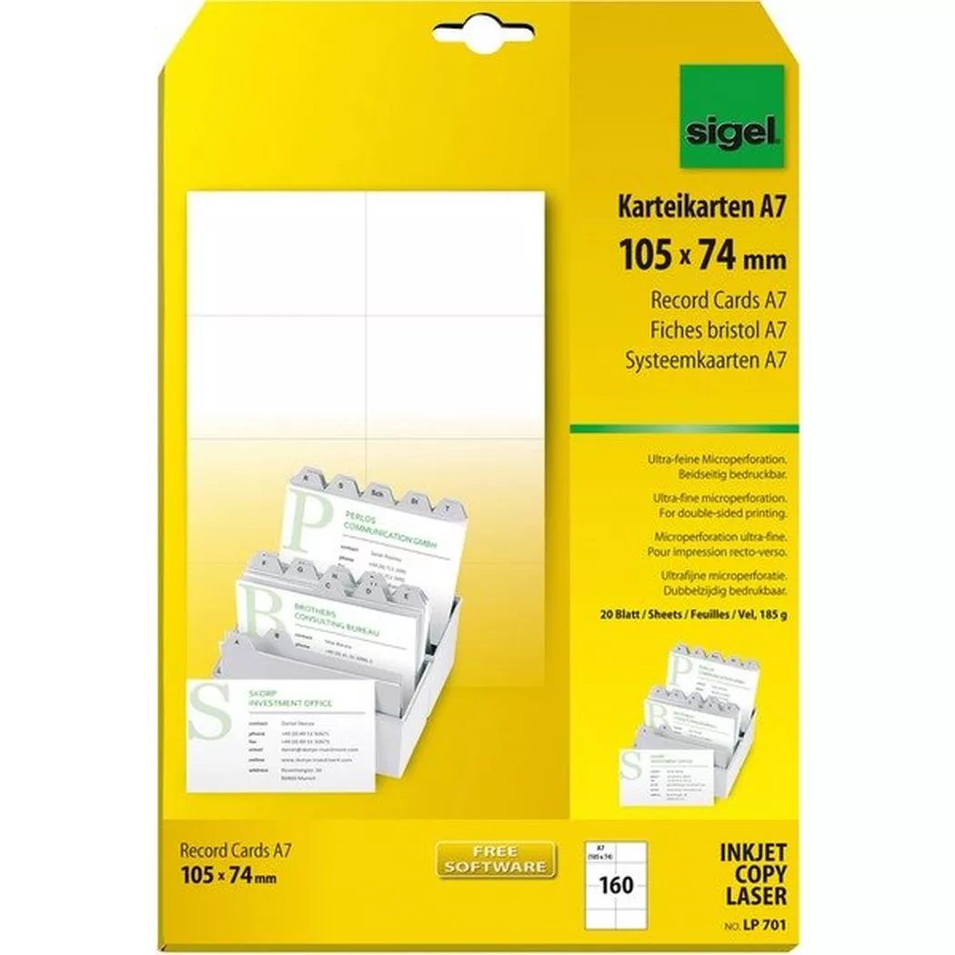 Sigel -  Karteikarten blanko A7 LP701 weiss 160 Stück, One Size