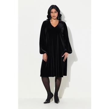 Samtkleid, Brosche, A-Linie, V-Ausschnitt, Langarm