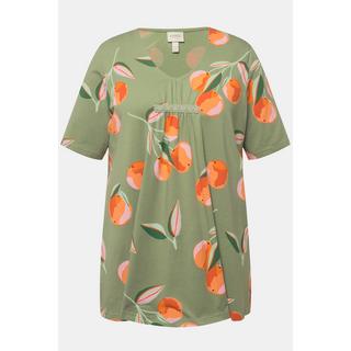 Ulla Popken  T-shirt à imprimé pêche en coton bio. Manches courtes et col V 