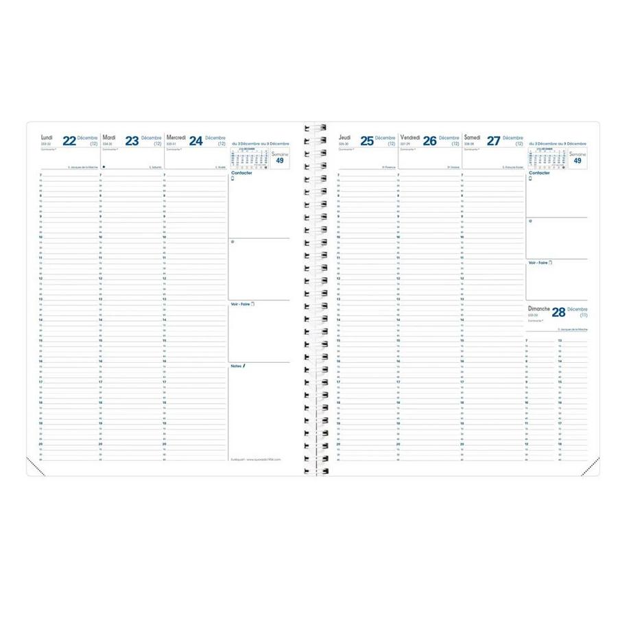 Quo Vadis - Recharge Agenda - Spiralé - 2025 - Euréquart - Semainier Planning - Français - 13 mois de décembre à décembre - 24x30 cm - Papier Clairefontaine blanc - Fabrication française