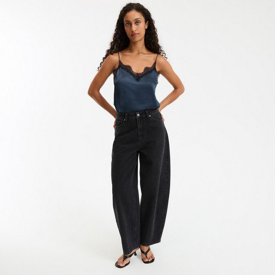 La Redoute Collections Satin V-Ausschnitt Caraco mit Spitzendetail schmalen Trägern  