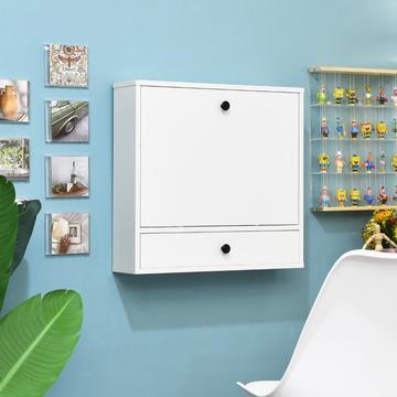 Wandklapptisch mit Ablagefächern & Schublade Klapptisch für Kleine Räume Weiß