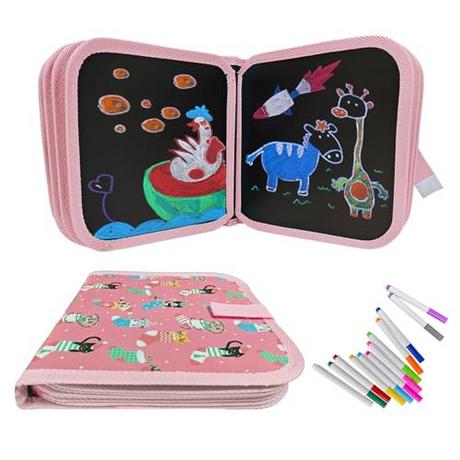 Activity-board  Livre de coloriage pour enfants avec 12 crayons, tableau de dessin de graffiti, livre de graffiti, réutilisable, portable, effaçable 