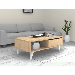 Vente-unique Couchtisch mit 1 Tür & 2 Ablagefächern - Holzfarben & Weiß - SOLAMIA  