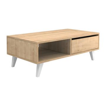 Table basse avec 1 portes et 2 niches - Naturel et blanc - SOLAMIA