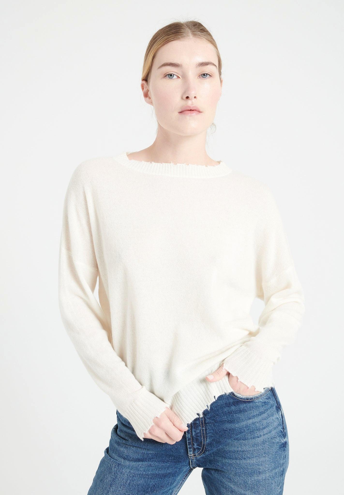 Studio Cashmere8  MIA 17 Pullover mit Rundhalsausschnitt und ziselierten Abschlüssen - 100% Kaschmir 