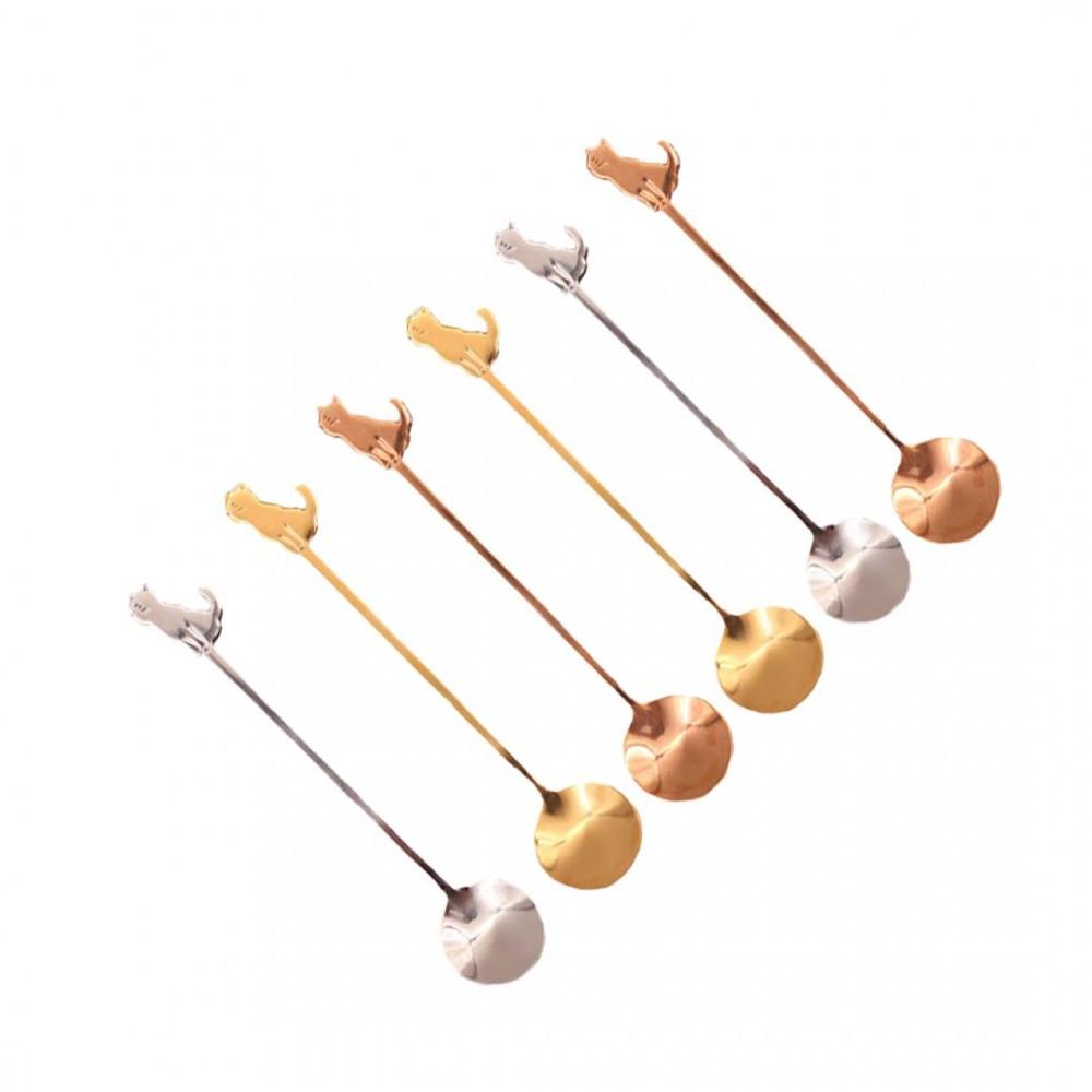 Image of Goldene, Silberne Und Kupferne Katzenlöffel - Set Von 6 Unisex ONE SIZE