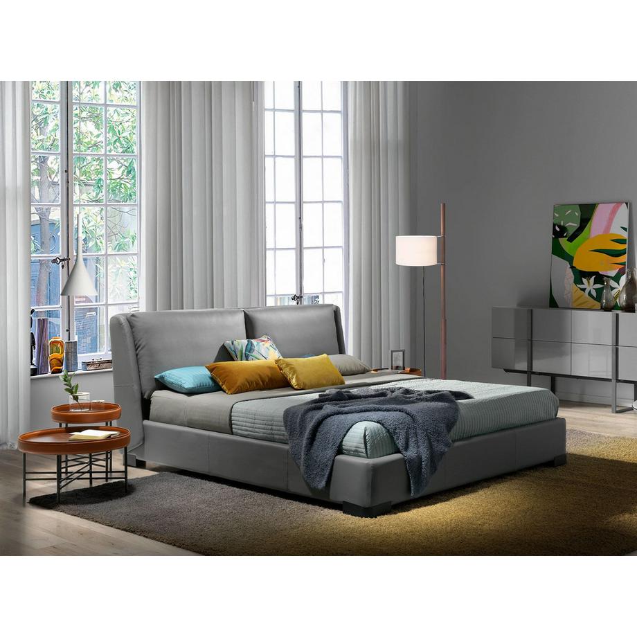 ANGEL CERDA Table d'angle ronde en simili cuir, noyer et acier noir  