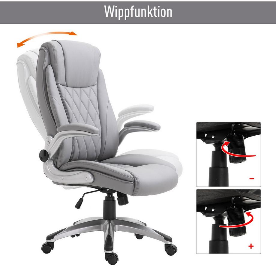 Northio  Bürostuhl Drehstuhl Computerstuhl, Ergonomisch, Wippfunktion, Höhenverstellbar, Kopfstütze, Armlehnen, Kunstleder 