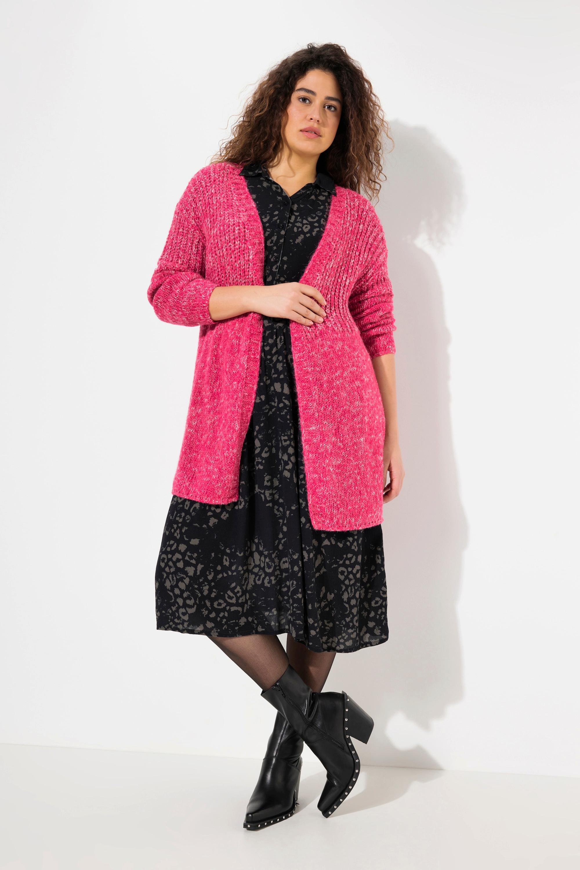 Ulla Popken  Strickjacke, Oversized, Melange-Strickmix, Langarm 