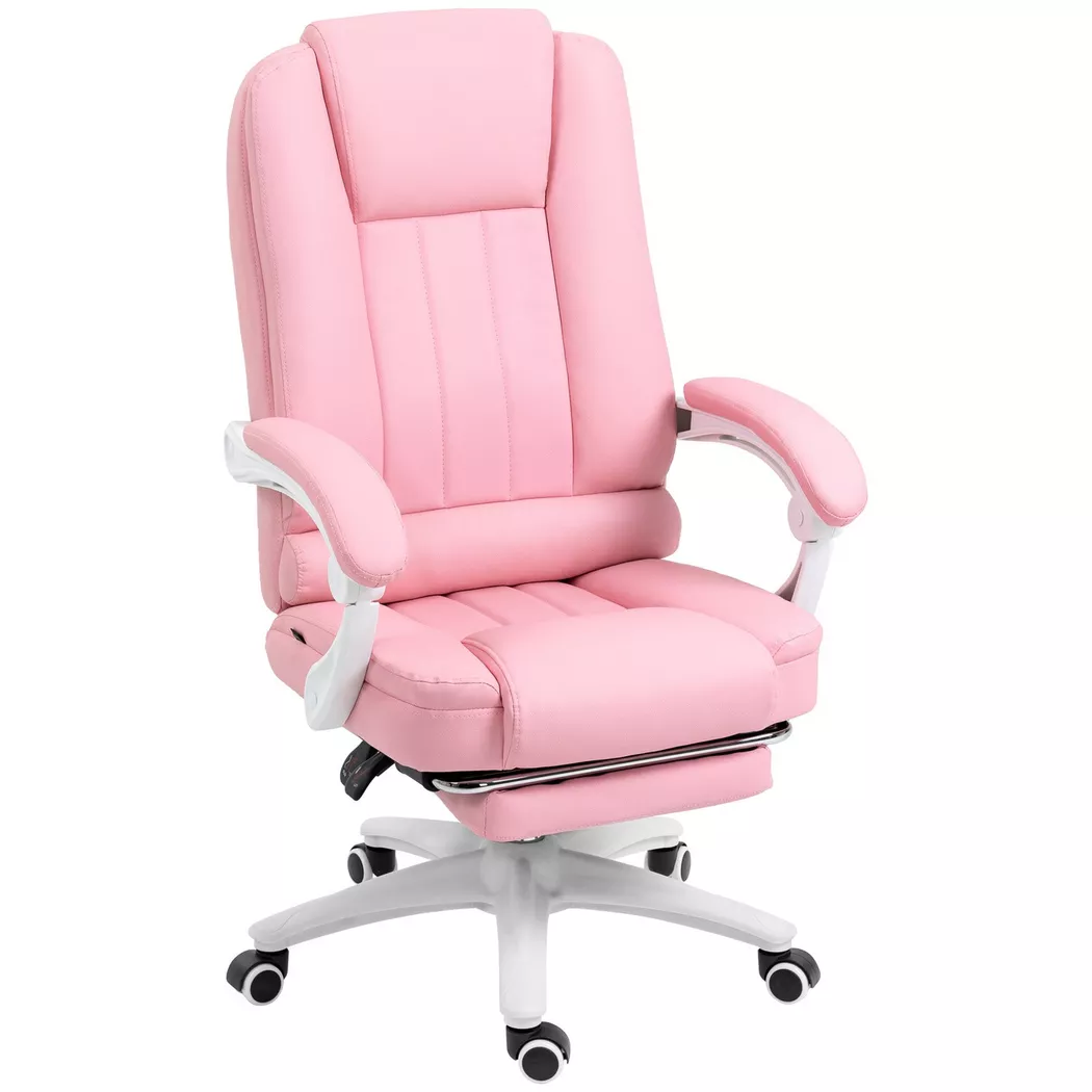 Northio – Bürostuhl Schreibtischstuhl Fußstütze Liegefunktion Rollen Höhenverstellbar Kunstleder Rosa, 60X72CM
