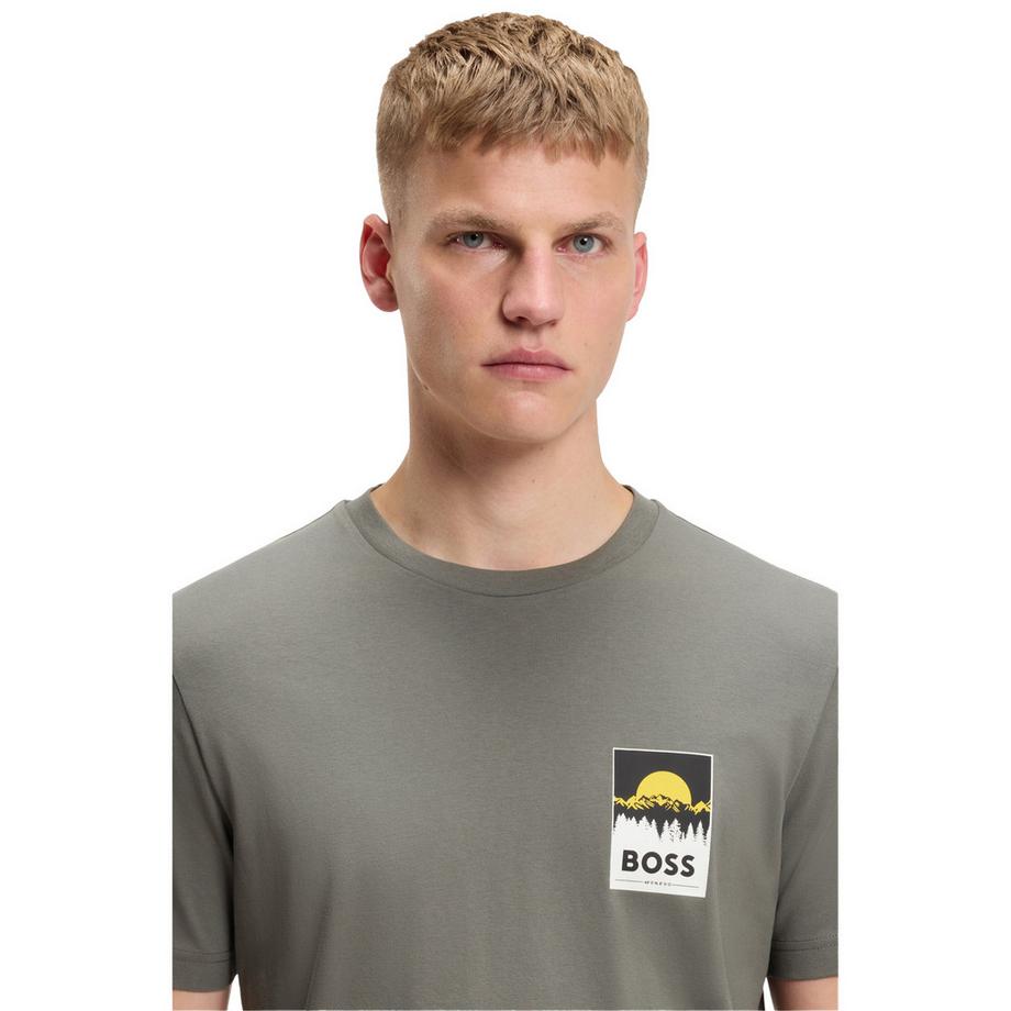 BOSS T-Shirt Jersey con Motivo Montagna e Sole  