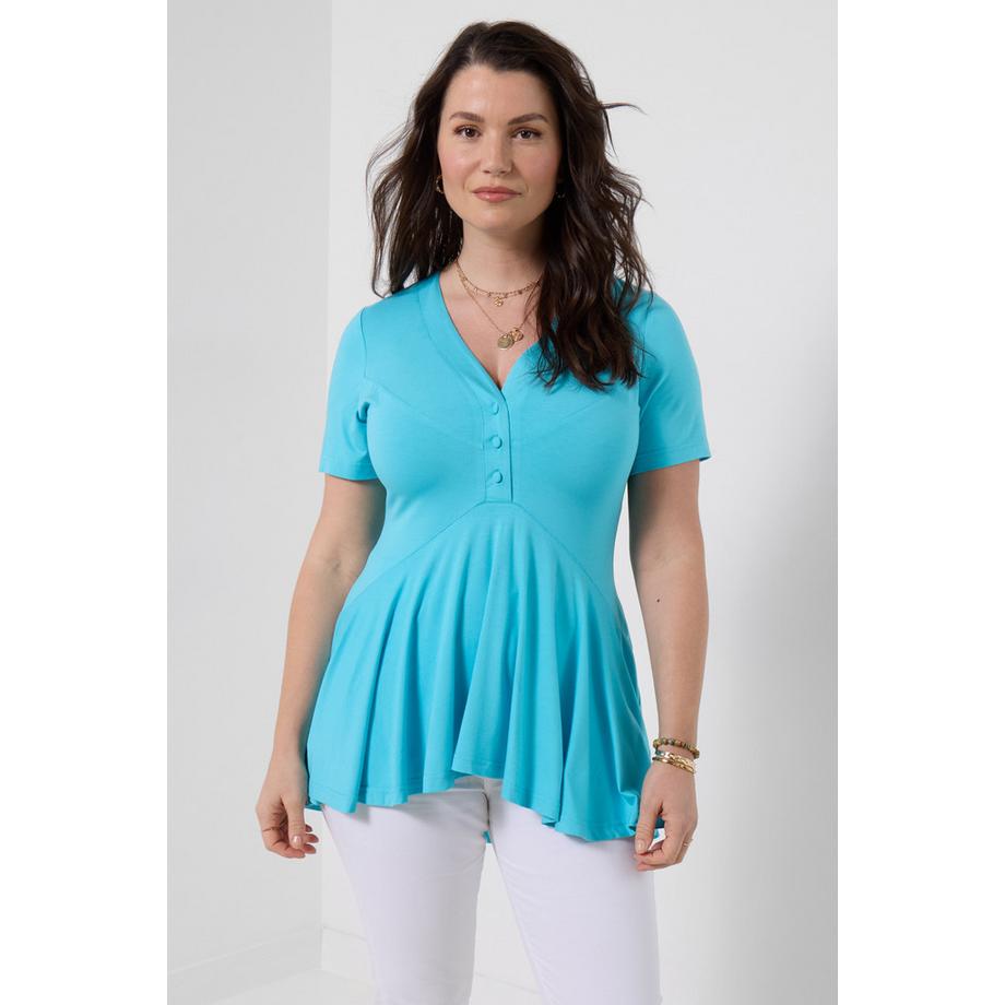 Jersey-Tunika mit Knopfdetail und assymetrischem Saum