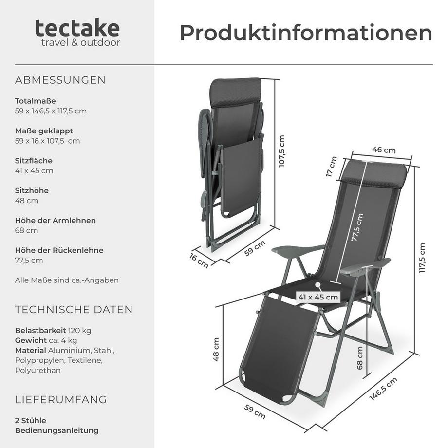 Tectake 2er Set Aluminium Gartenstuhl Jana klappbar wetterfest und UV-beständig  