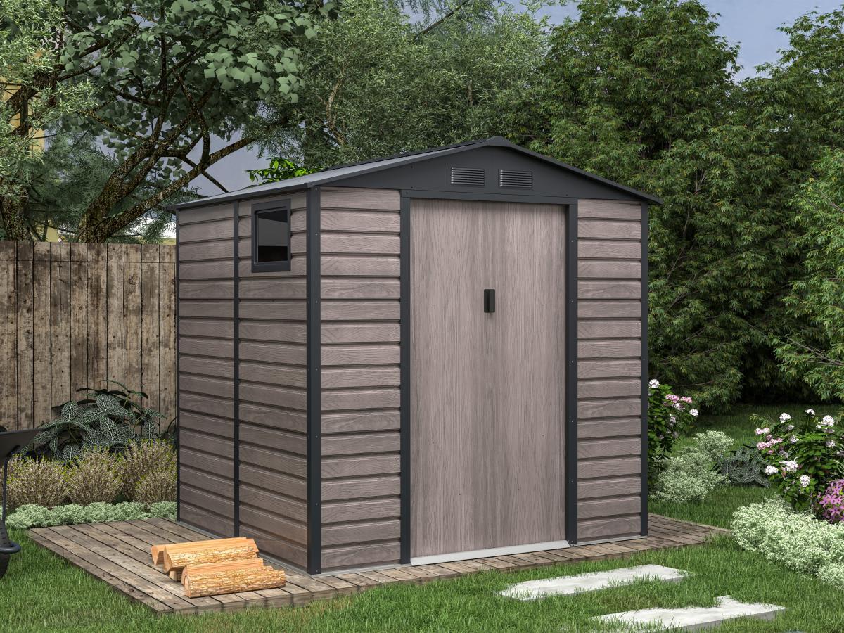 Vente-unique Casetta da giardino 4,15 m² in Acciaio galvanizzato effetto legno Grigio - ADELMO  