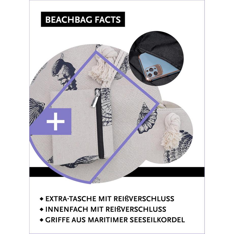 Only-bags.store Grand Sac de plage zippé 58 x 38 x 18 cm  