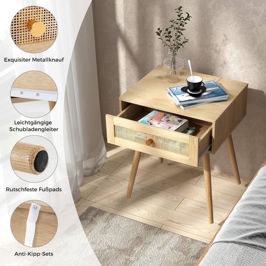 Northix Comodino in rattan con cassetto  