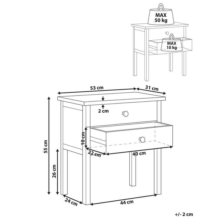 Beliani Table de nuit à 2 tiroirs en Sassafras Traditionnel SALTON  