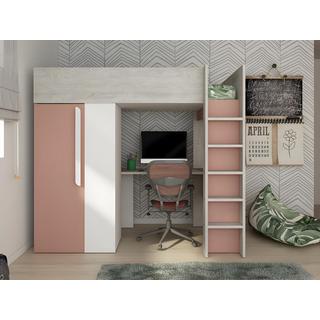 Vente-unique Hochbett mit Schreibtisch Kleiderschrank Rosa NICOLAS  