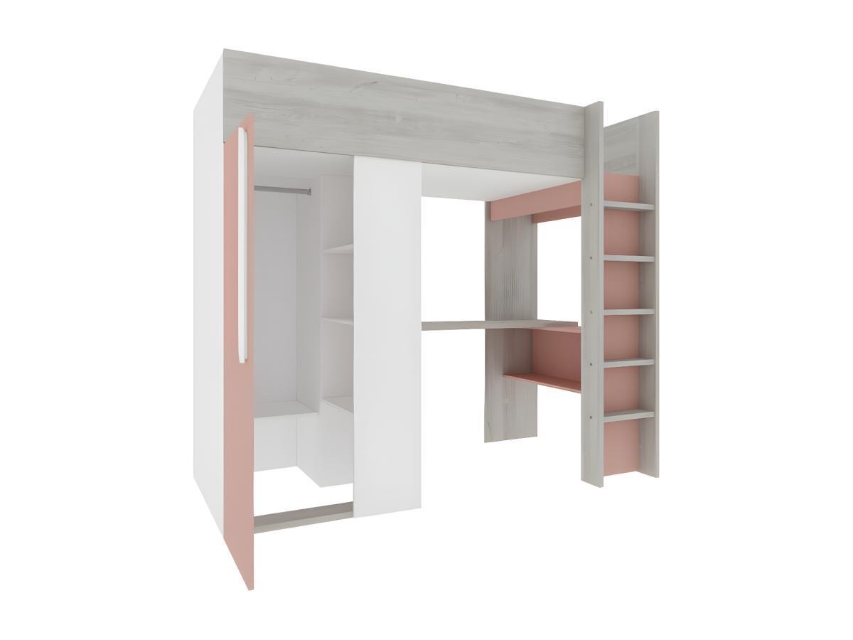 Vente-unique Hochbett mit Schreibtisch Kleiderschrank Rosa NICOLAS  