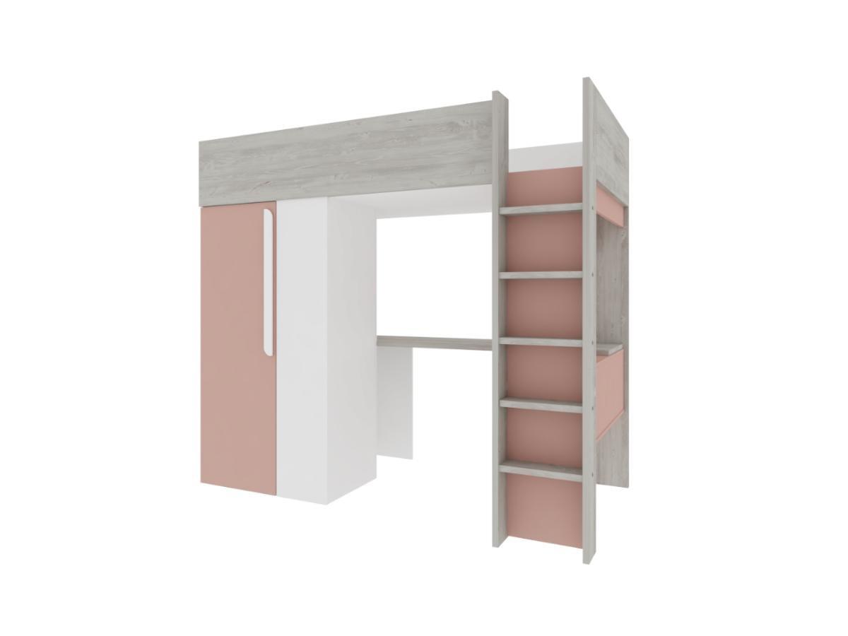 Vente-unique Hochbett mit Schreibtisch Kleiderschrank Rosa NICOLAS  