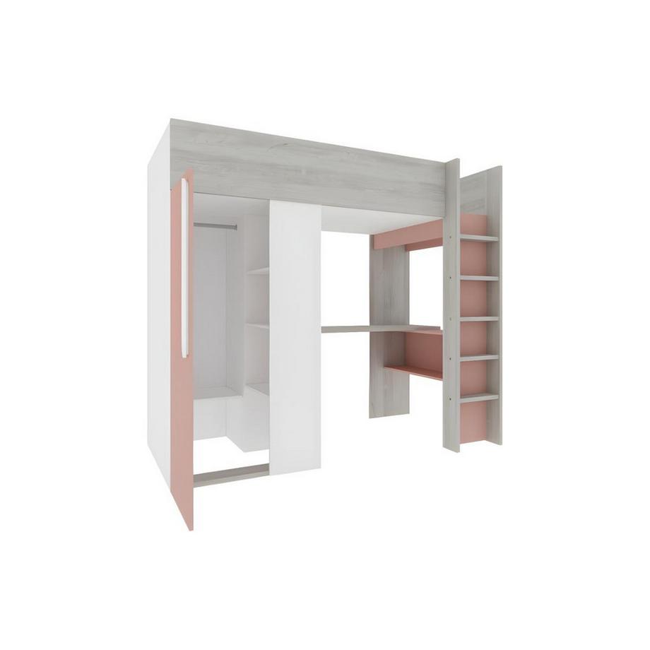 Vente-unique Letto a soppalco con armadio e scrivania Rosa e Bianco NICOLAS  