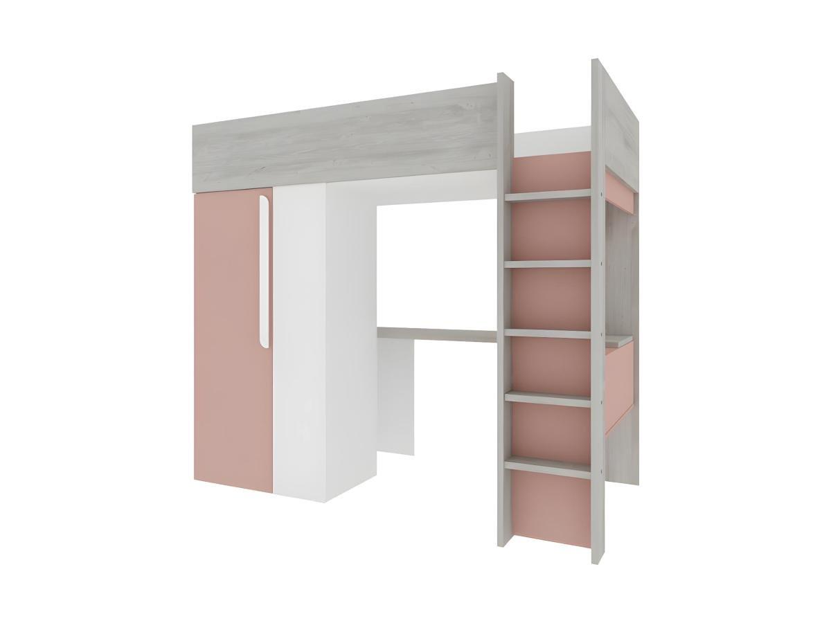 Image of Hochbett mit Schreibtisch Kleiderschrank Rosa NICOLAS Hochbett mit Schreibtisch Kleiderschrank Rosa NICOLAS