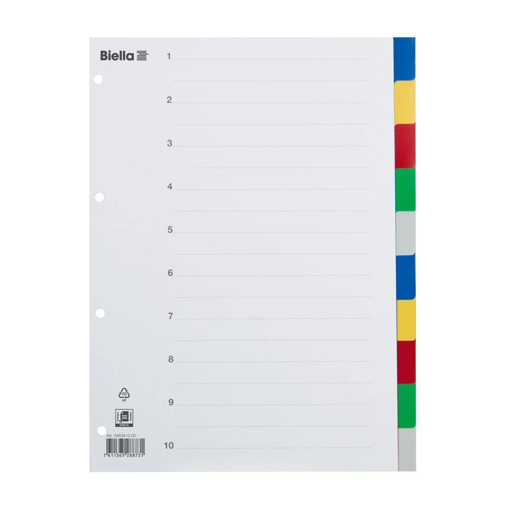 Biella  PP Register blanko, Teilung 1-10 - x 25 