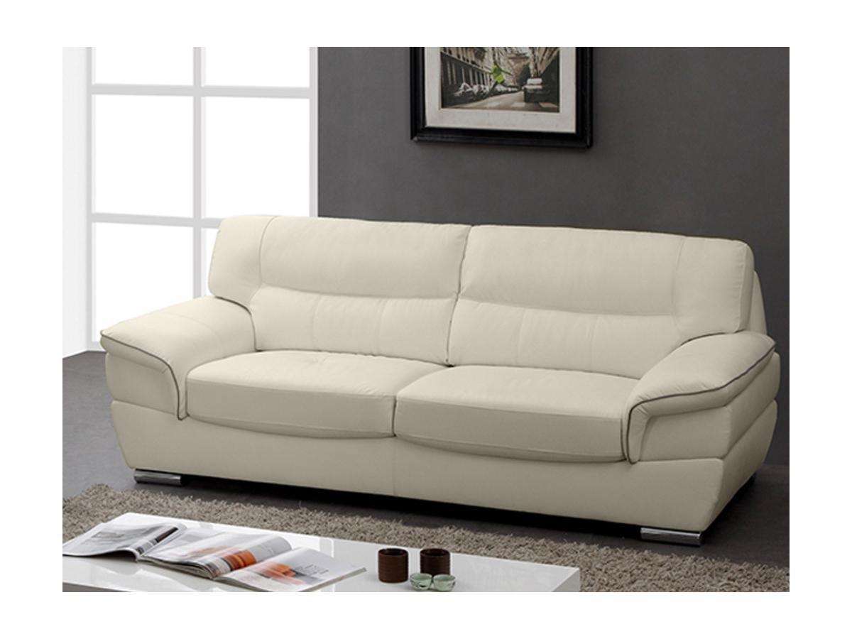 Vente-unique Couchgarnitur Leder 3+2+1 Elfenbein THIBAULT  