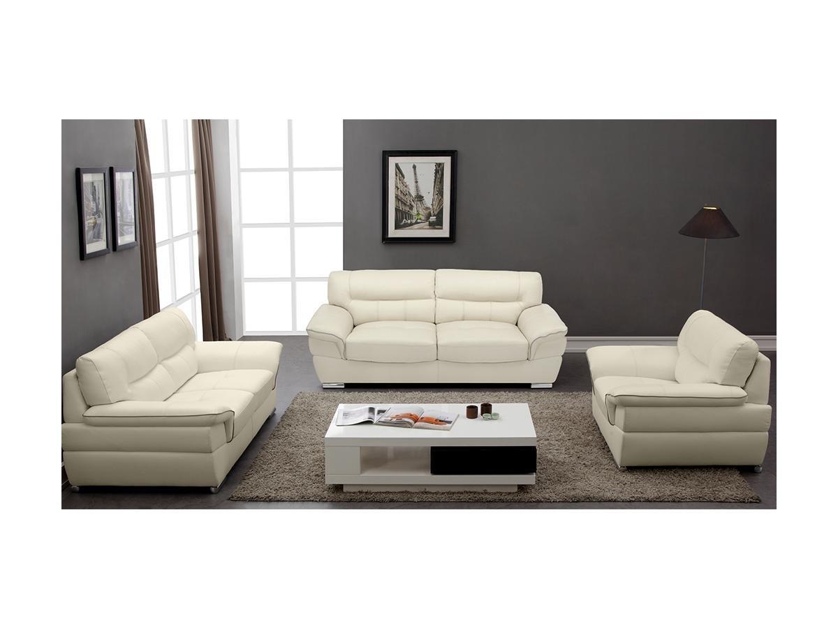 Vente-unique Couchgarnitur Leder 3+2+1 Elfenbein THIBAULT  