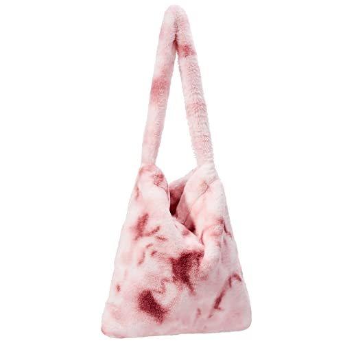 Only-bags.store  Sac à main en peluche avec fermeture éclair, joli sac à bandoulière moelleux, sac à bandoulière, rose 