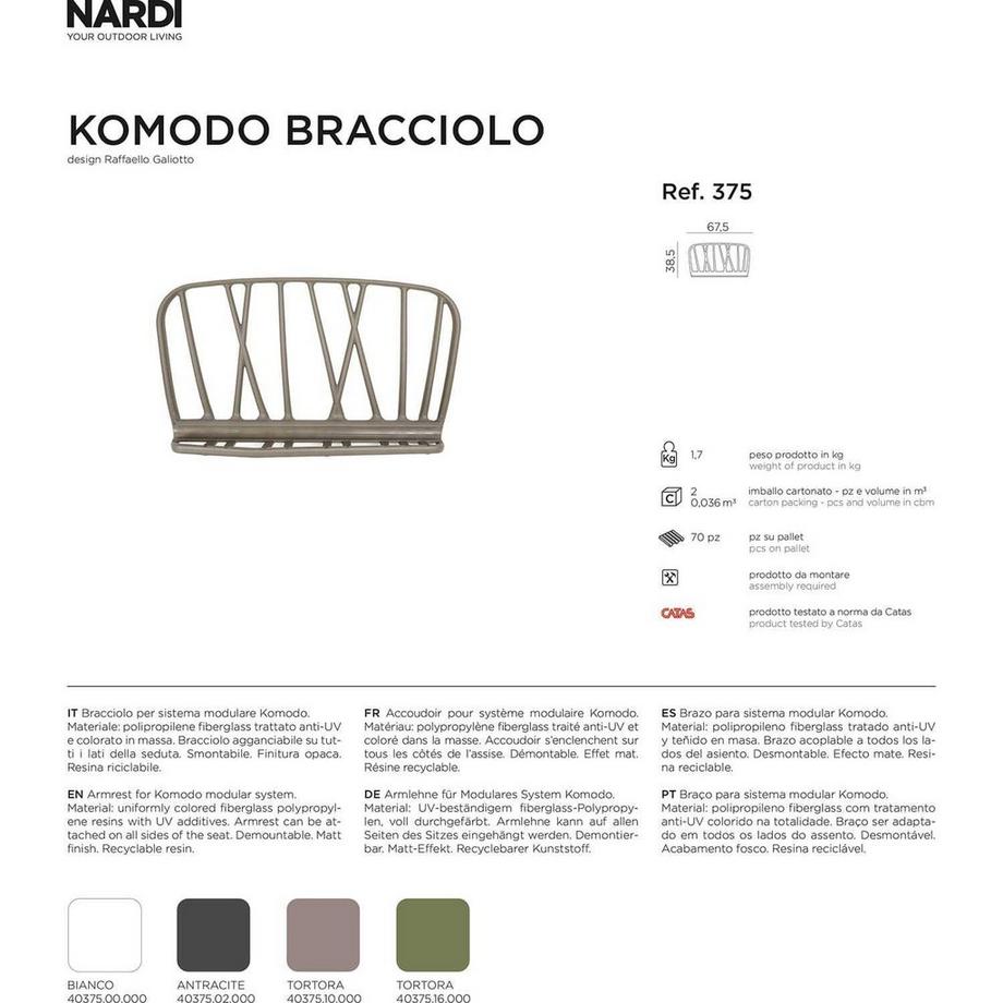NARDI outdoor Salon de jardin komodo accoudoir anthracite  