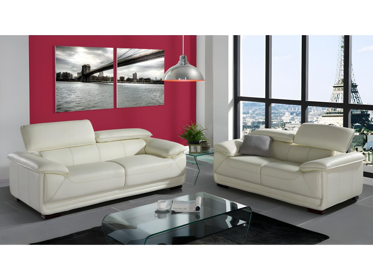 Vente-unique Ledersofa 3Sitzer Elfenbein MACELO  