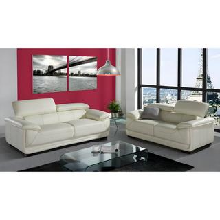 Vente-unique Ledersofa 3Sitzer Elfenbein MACELO  