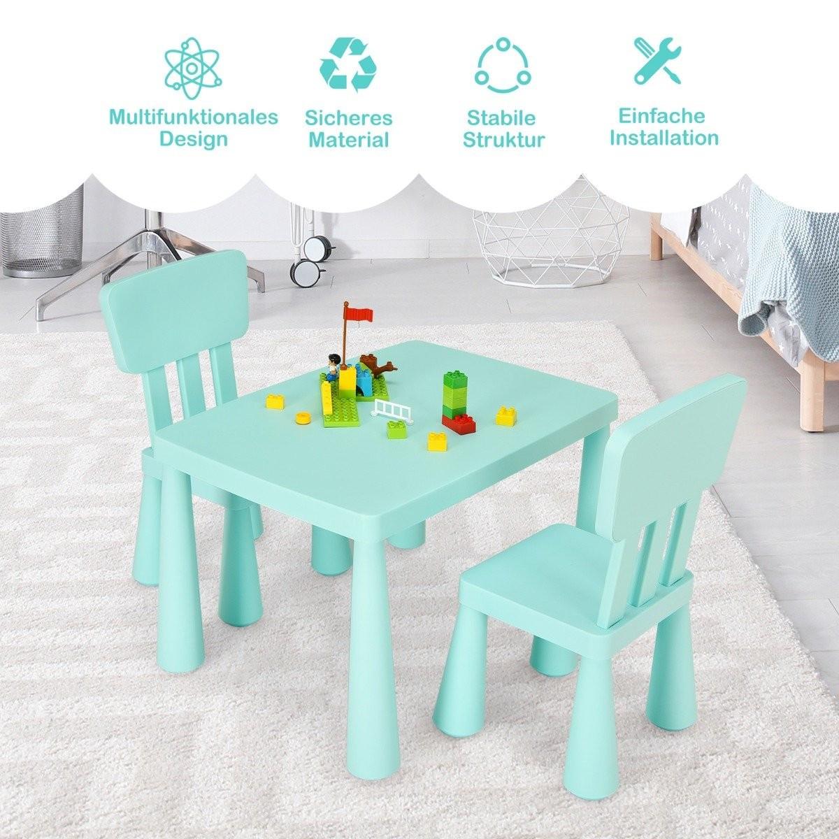 Northix  Gruppo di seduta per bambini composto da 3 pezzi, tavolo per bambini con 2 sedie, mobili per bambini in plastica, verde 