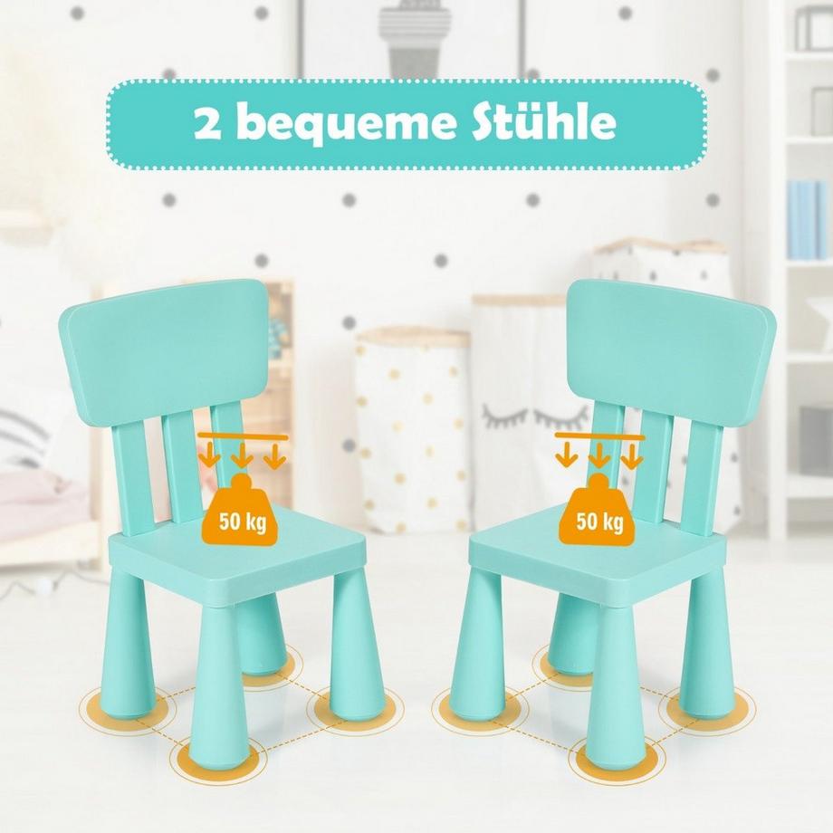 Northix  3 TLG. Kindersitzgruppe Kindertisch mit 2 Stühlen Kindermöbel aus Kunststoff Grün 