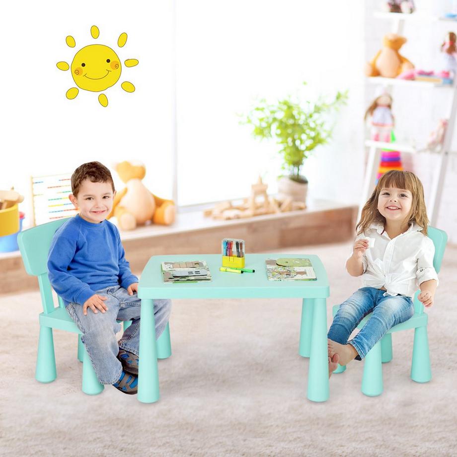 Ensemble de sièges pour enfants 3 pièces, table pour enfants avec 2 chaises, meubles pour enfants en plastique, vert