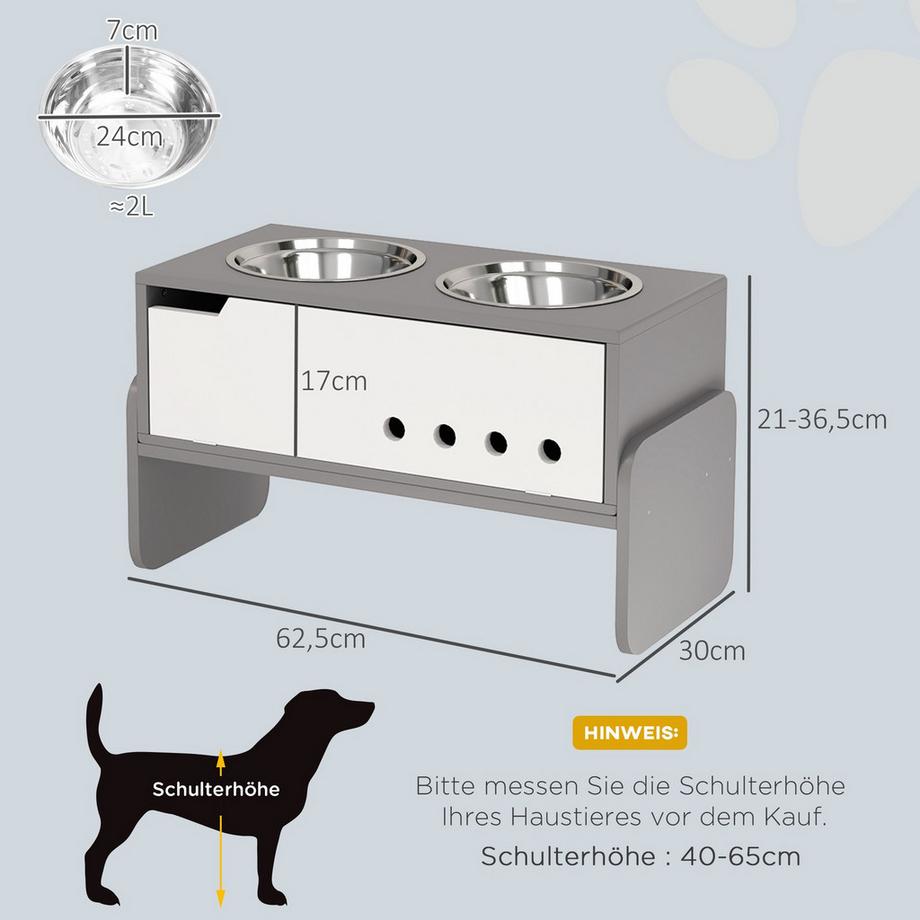 Northio  Gamelle surélevée pour chien, 3 niveaux de gamelle réglable en hauteur pour chiens avec espace de rangement, tapis anti-fronde, gamelle avec 2 gamelles en acier inoxydable de 2 L, pour chiens de taille moyenne à très grande, gris 