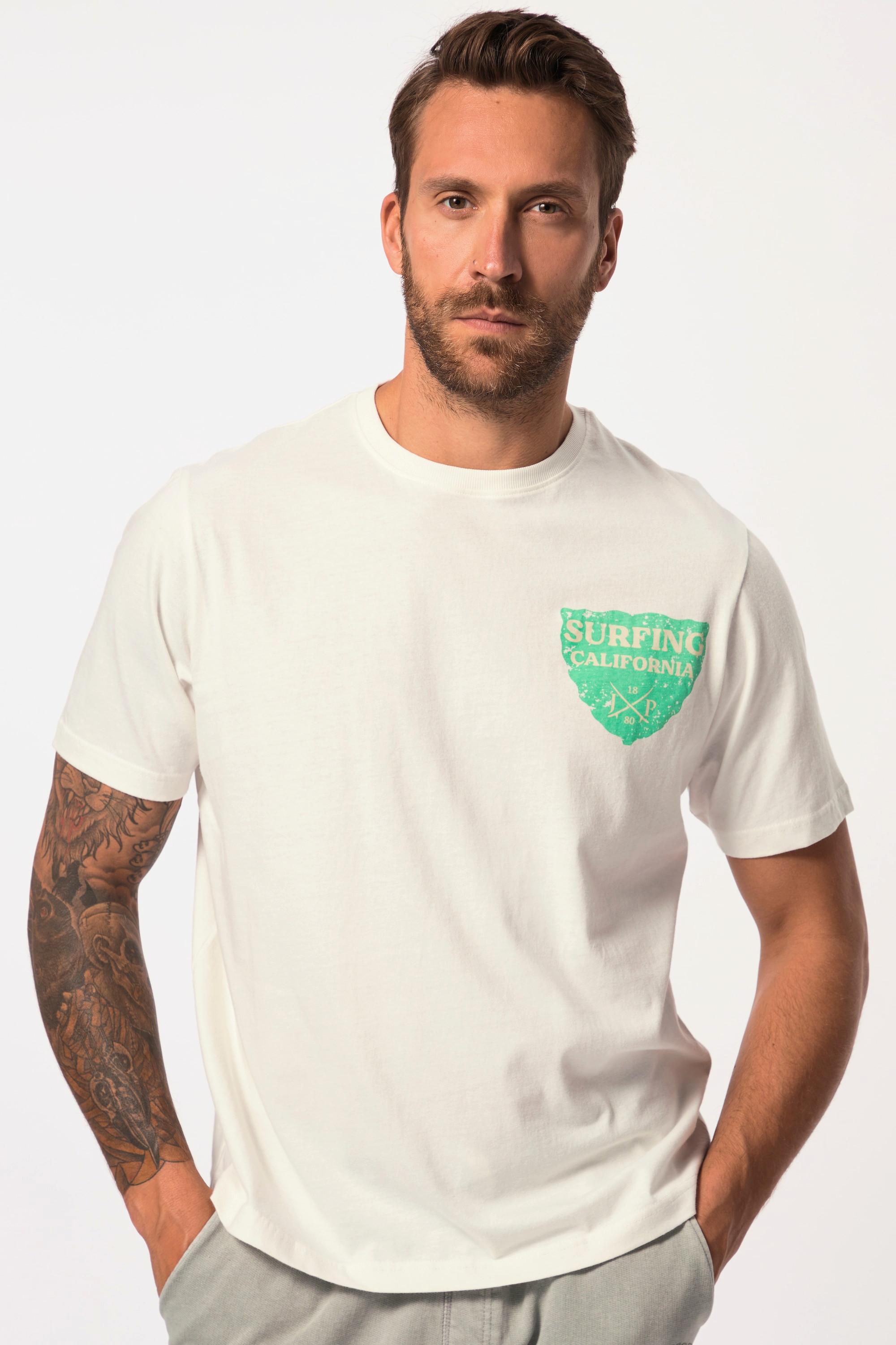 JP1880  T-shirt manches courtes, col rond et imprimé sur la poitrine blanc cassé 