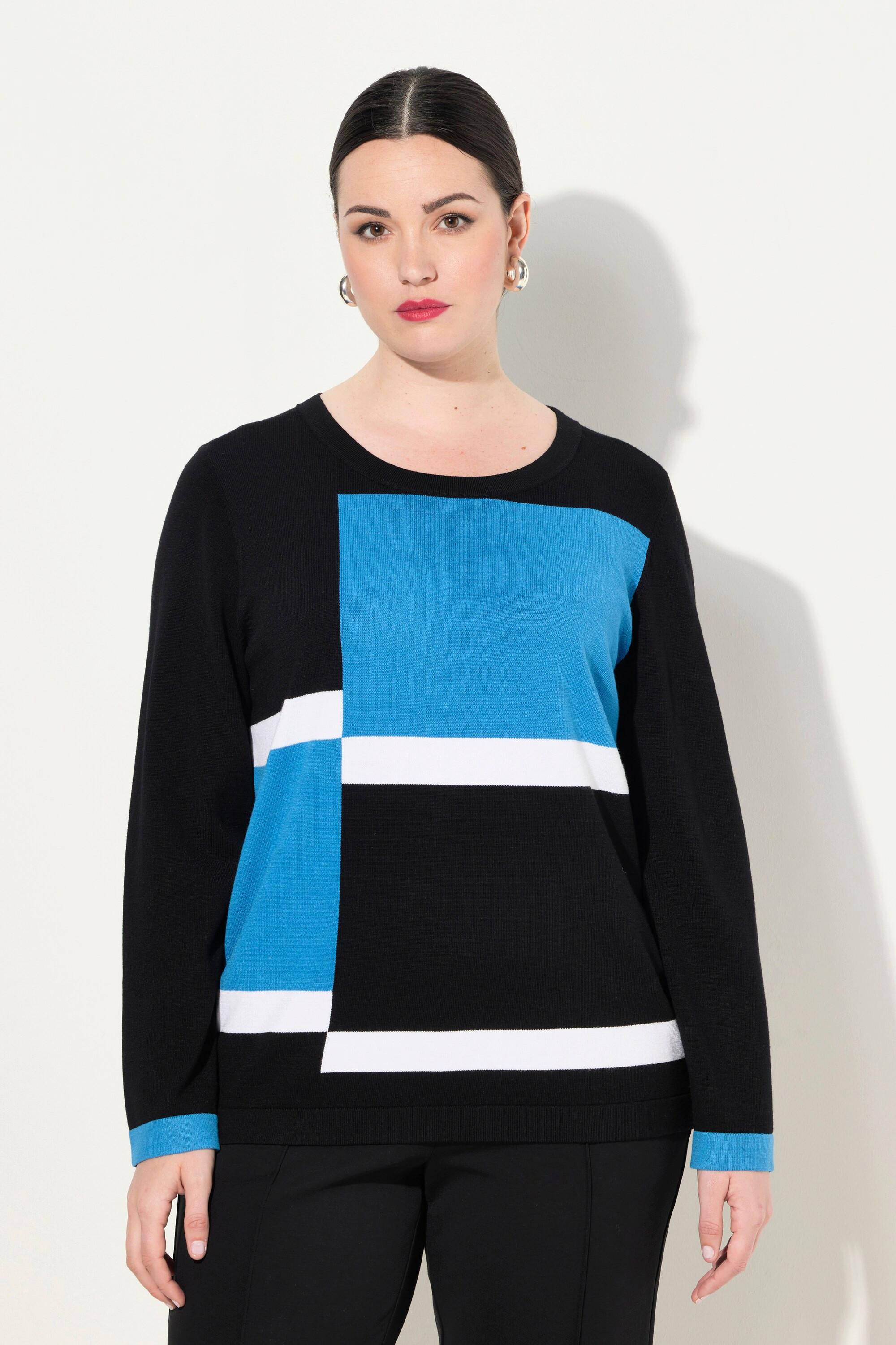 Ulla Popken  Maglione in stile color blocking con scollo a girocollo e maniche lunghe 