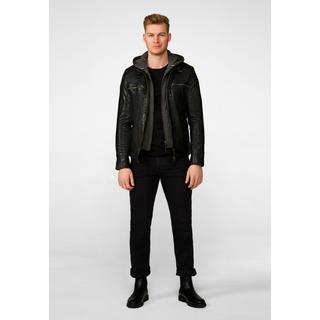 RICANO  Veste en cuir pour homme Nate, style motard avec capuche amovible 