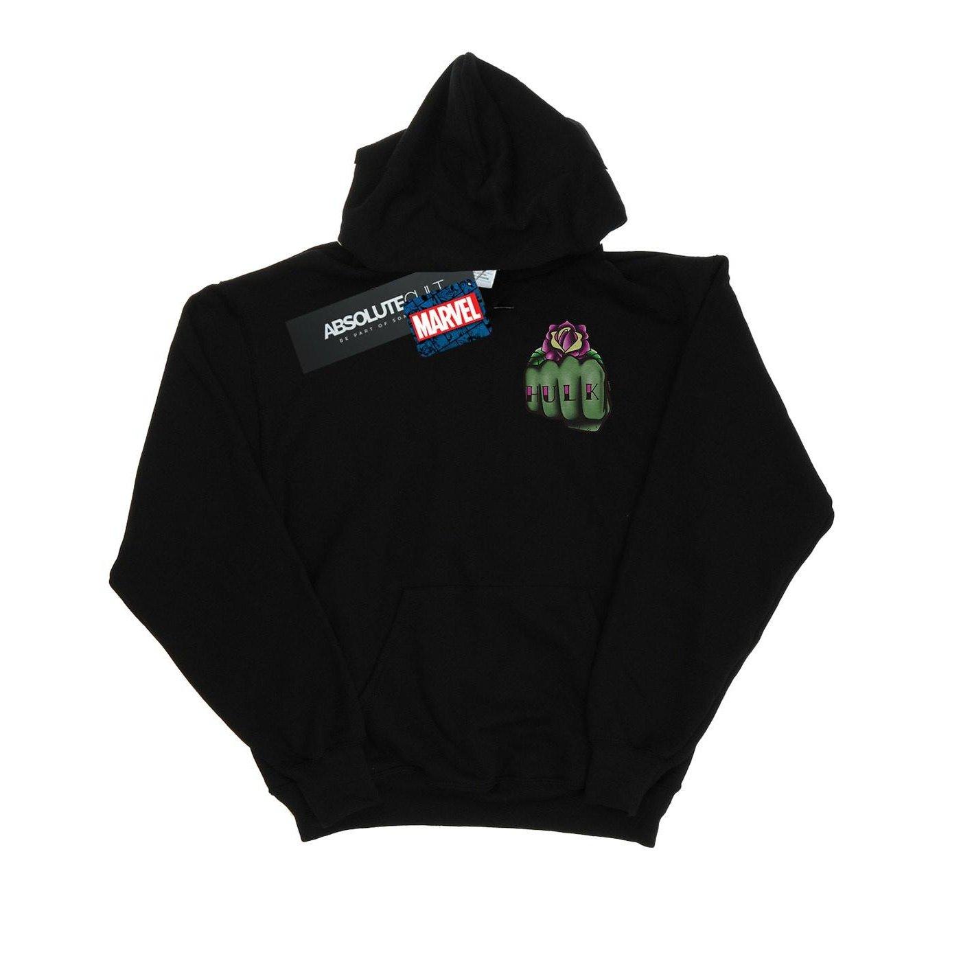 Image of Hulk Tattoo Fist Breast Print Kapuzenpullover Mädchen Schwarz 116