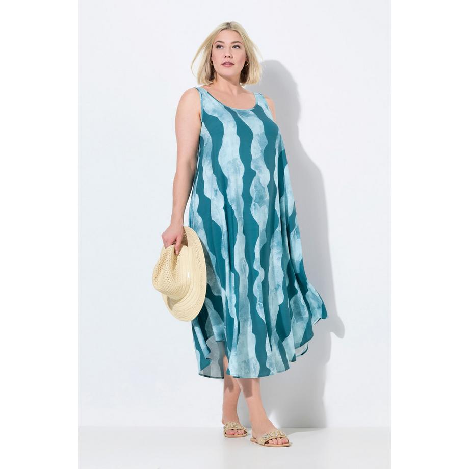 Ulla Popken Abito senza maniche fantasia a onde taglio svasato  