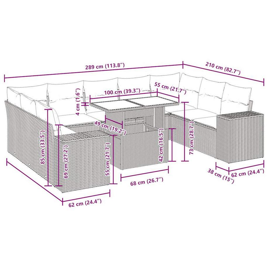 VidaXL Ensemble de canapés de jardin rotin synthétique  