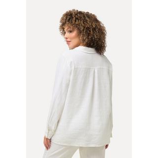 Ulla Popken  Blusa in lino con colletto aperto e maniche lunghe 