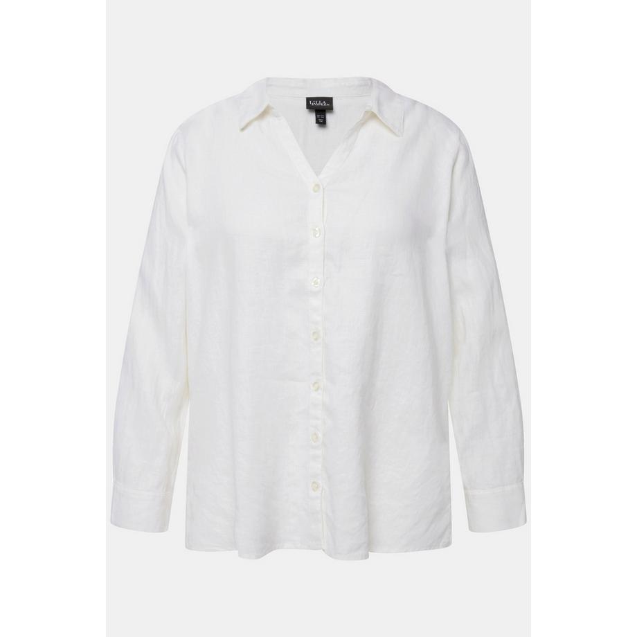 Ulla Popken Leinen Langarm Bluse mit offenem Kragen  