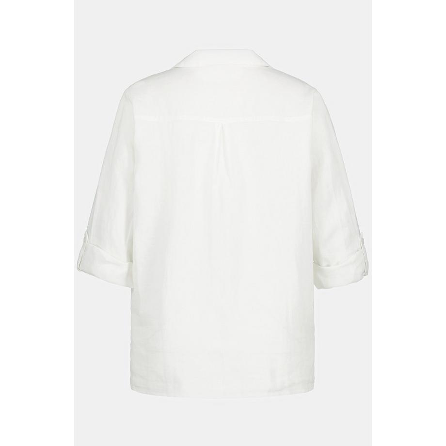 Ulla Popken Leinen Langarm Bluse mit offenem Kragen  